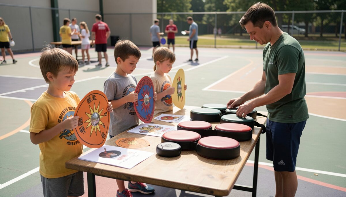 Craft time and kicking pads share the floor of a well-run camp week.